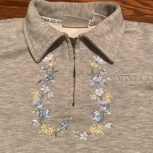 Crescent Bay embroidered grey sweater/sweatshirt. Size L (14/16).